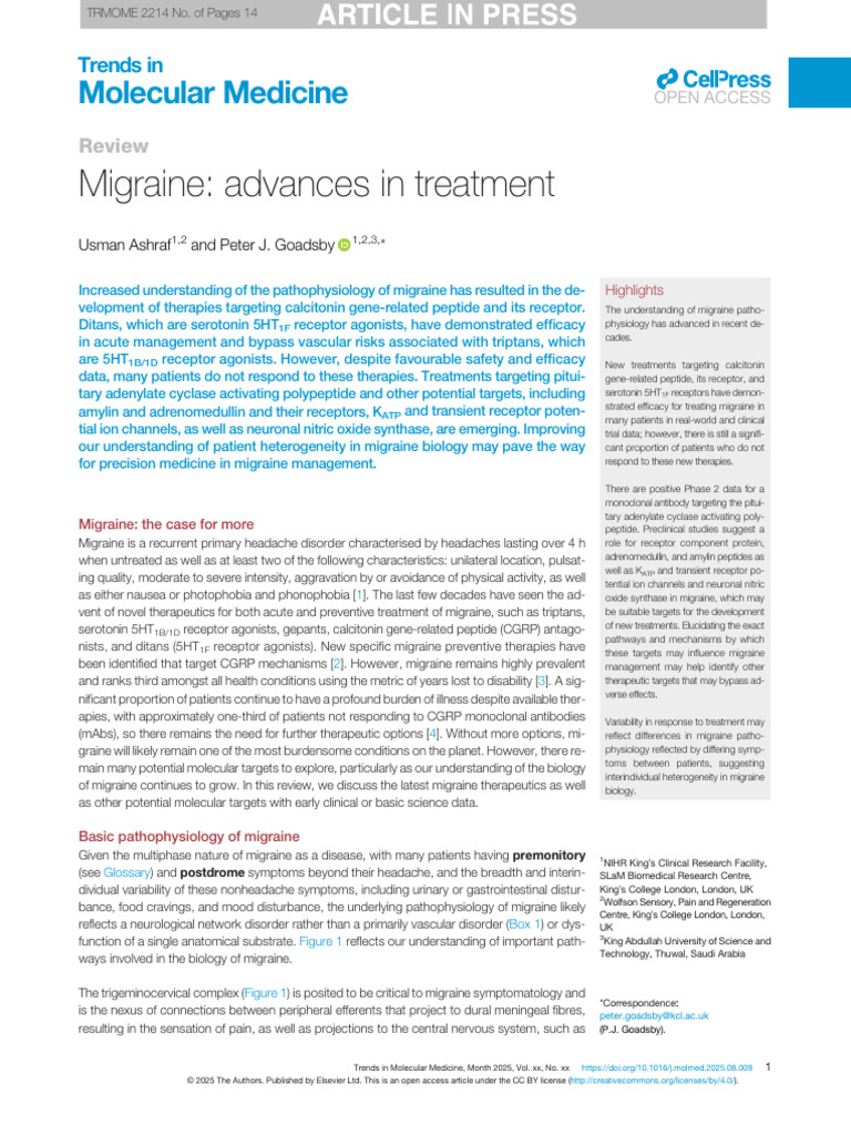 Avanços No Tratamento Da Enxaqueca | PDF | Migraine | Biochemistry