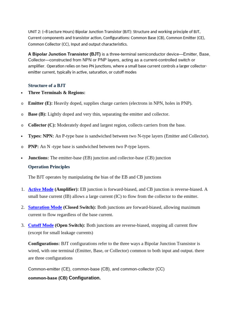 Unit 2 | PDF | Bipolar Junction Transistor | Amplifier