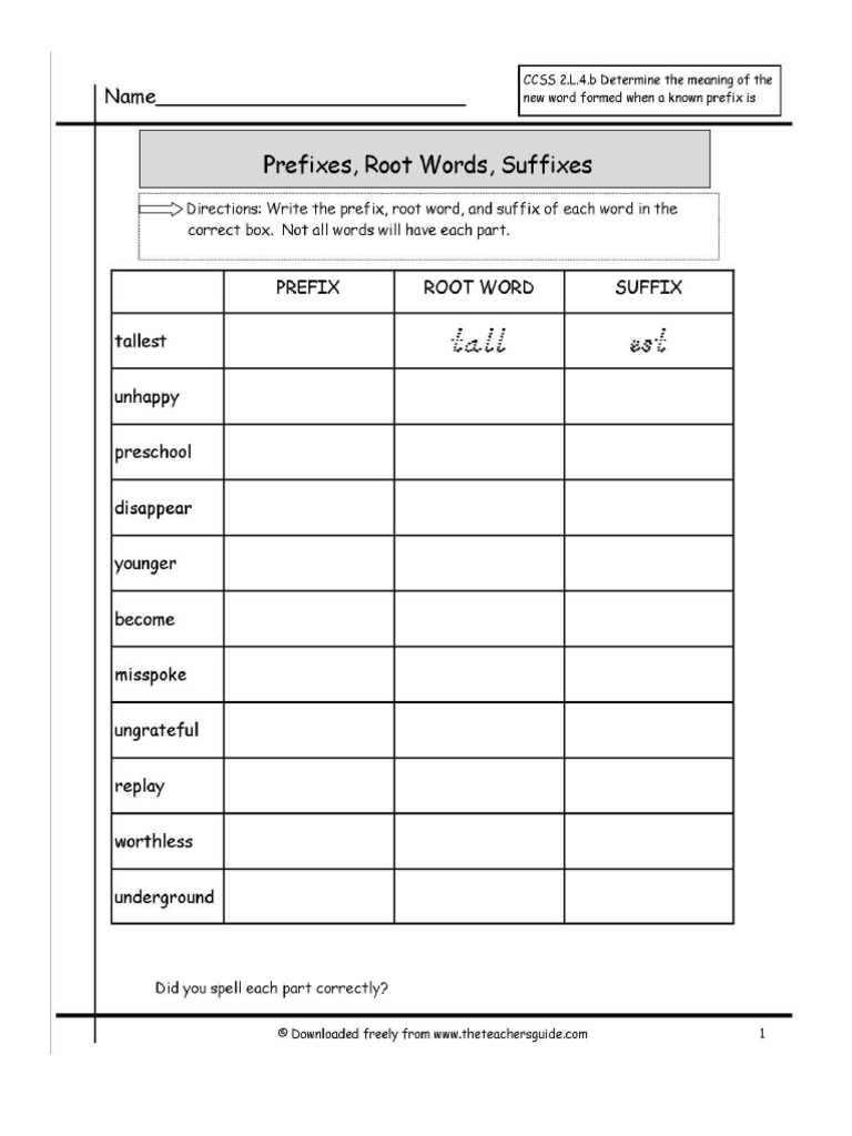 Prefixes and Suffixes Worksheet | PDF