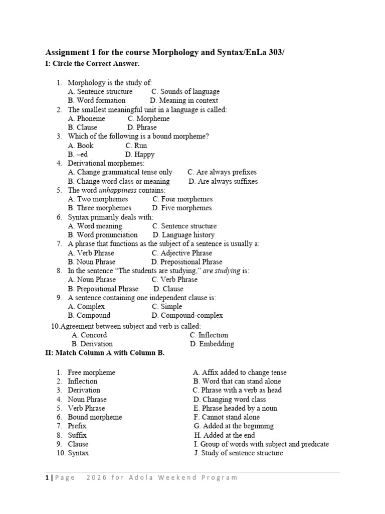 Morphology and Syntax Assignment Ggg | PDF | Word | Morphology ...