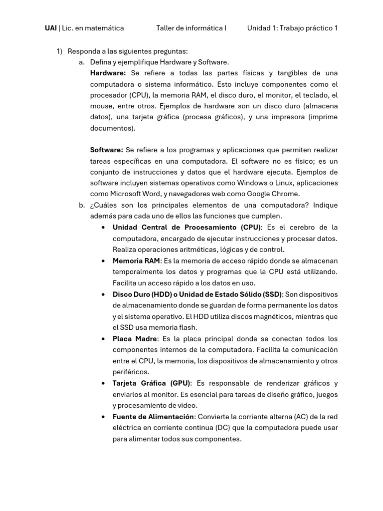 Unidad 1 - Trabajo Práctico 1 | PDF | Hardware de la computadora ...