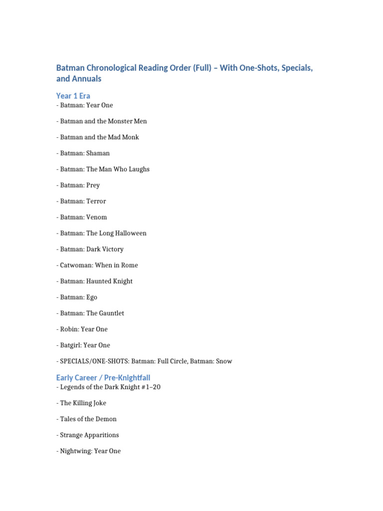 Batman Chronological Reading Order Full | PDF | Batman | Dc Comics ...