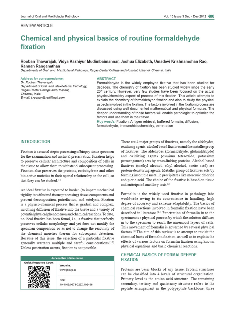 Chemical and Physical Basics of Routine Formaldehyde | PDF | Fixation ...