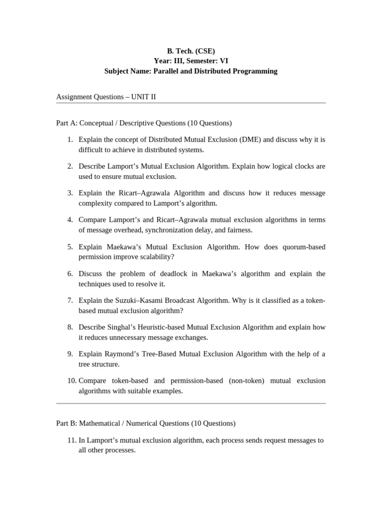 UNIT 2 Assignment | PDF | Distributed Computing | Algorithms