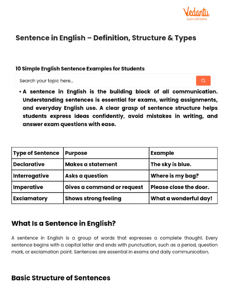 Sentence in English - Definition, Structure & Types | PDF