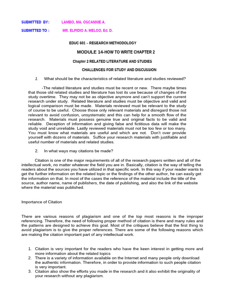 Educ 601 Module 14 Answers | PDF | Citation | Methodology