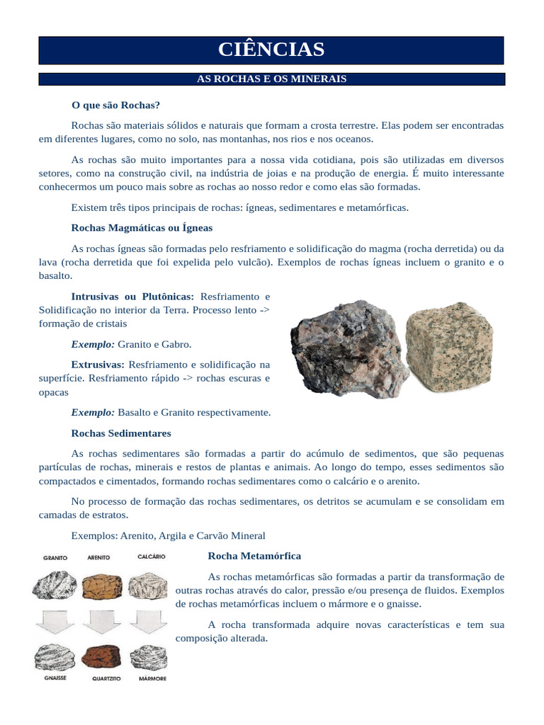 Capitulo04 6ano CIE as Rochas e Os Minerais Angeline | PDF | Rochas ...