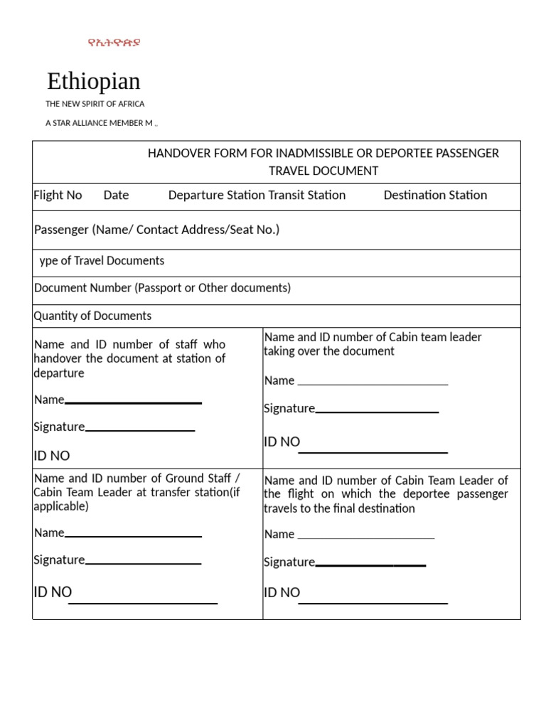 Handover Form for Inad or Deportee Passenger Travel Document | PDF