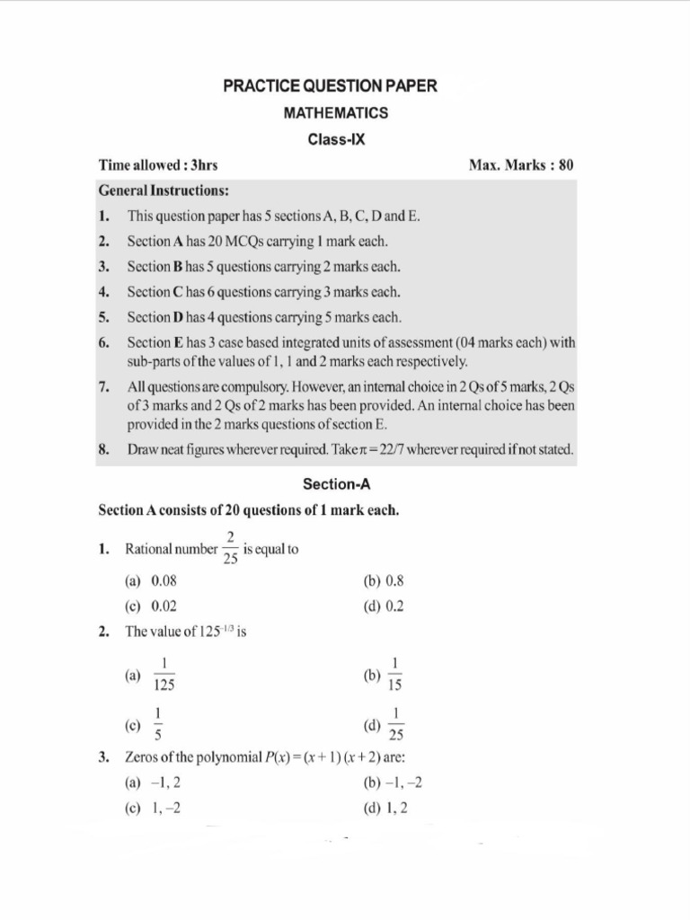 9th Math SP 2025 | PDF