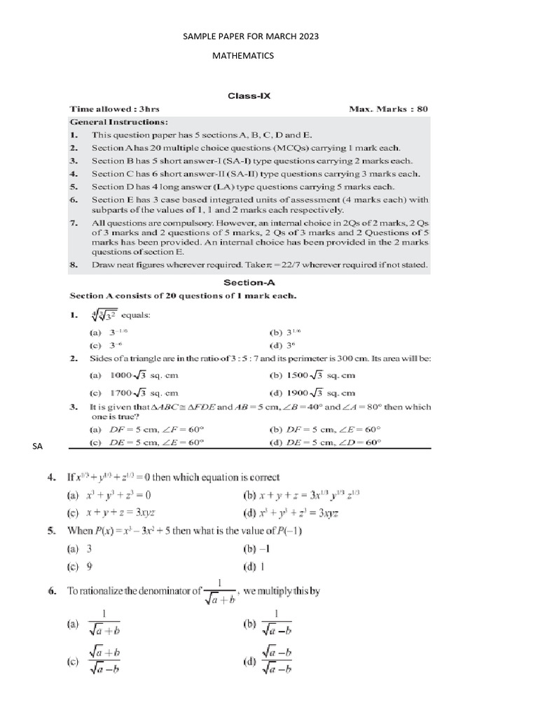 SP 9th Math 2025 | PDF