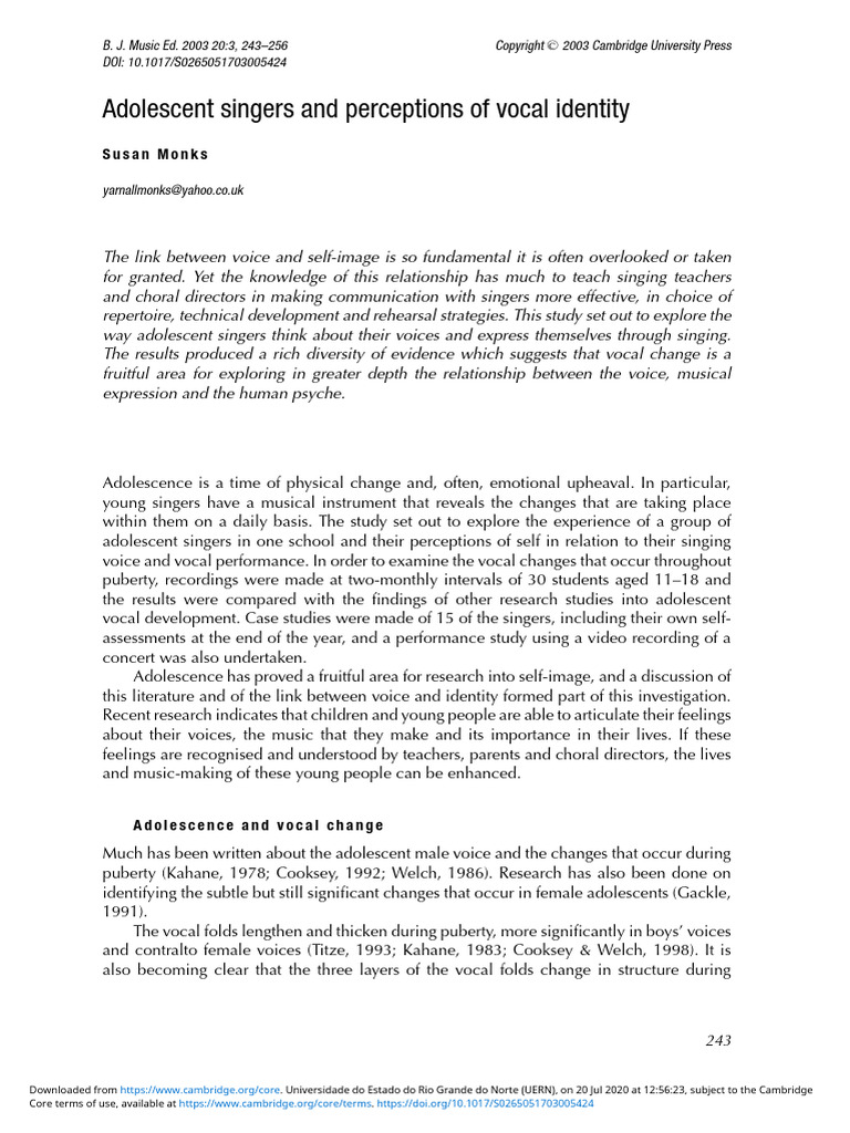 Adolescent Singers and Perceptions of Vocal Identity | PDF | Singing ...