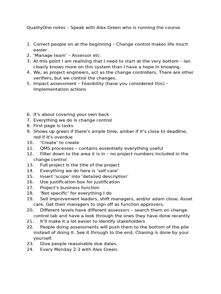 QualityOne Training | PDF