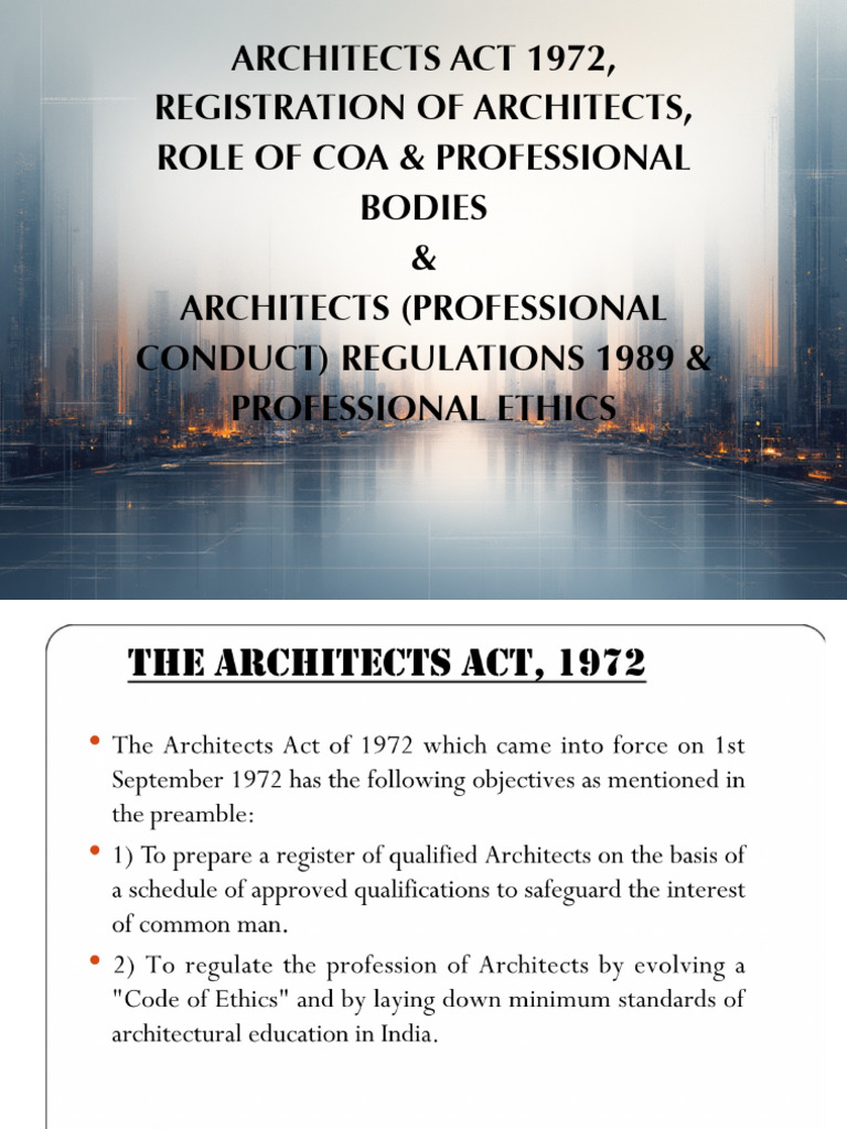 Architects act 1972 and professional code of conduct | PDF