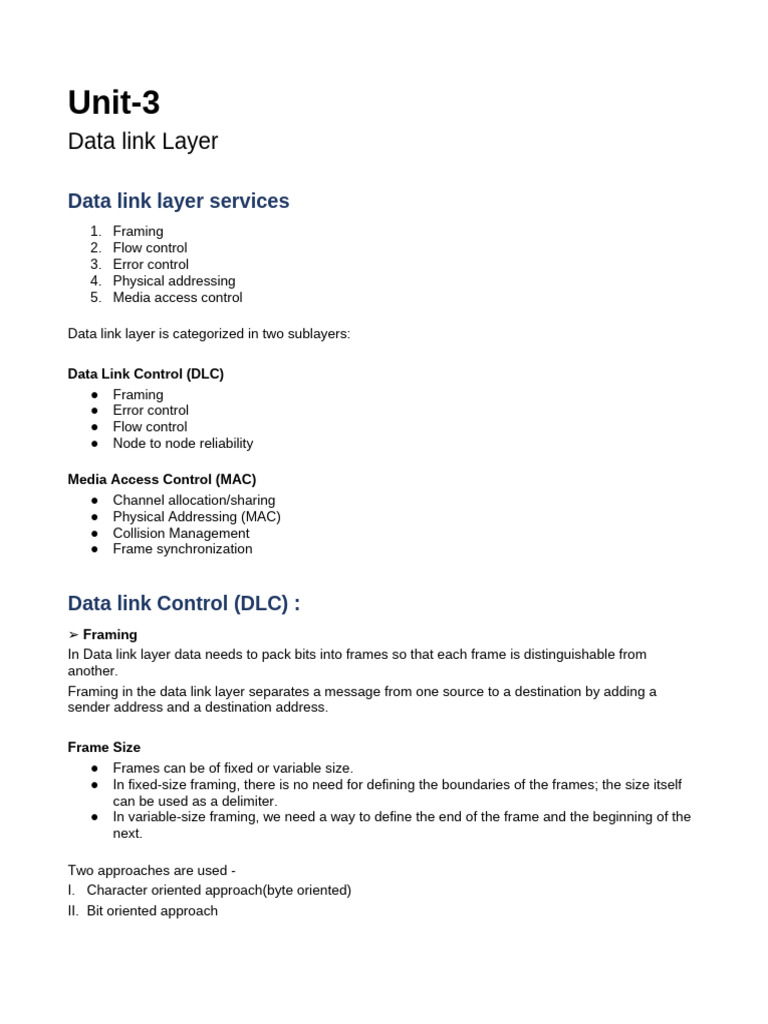 CN Unit3 DLL Final-3 | PDF | Error Detection And Correction | Encodings