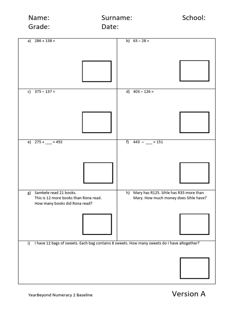 YeBo Numeracy 2 Part B Baseline_A+B+C_FINAL | PDF