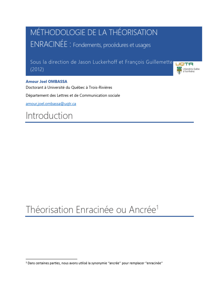Exposé Sur Méthodologie de La Théorisation Enracinée J Amour Joel ...