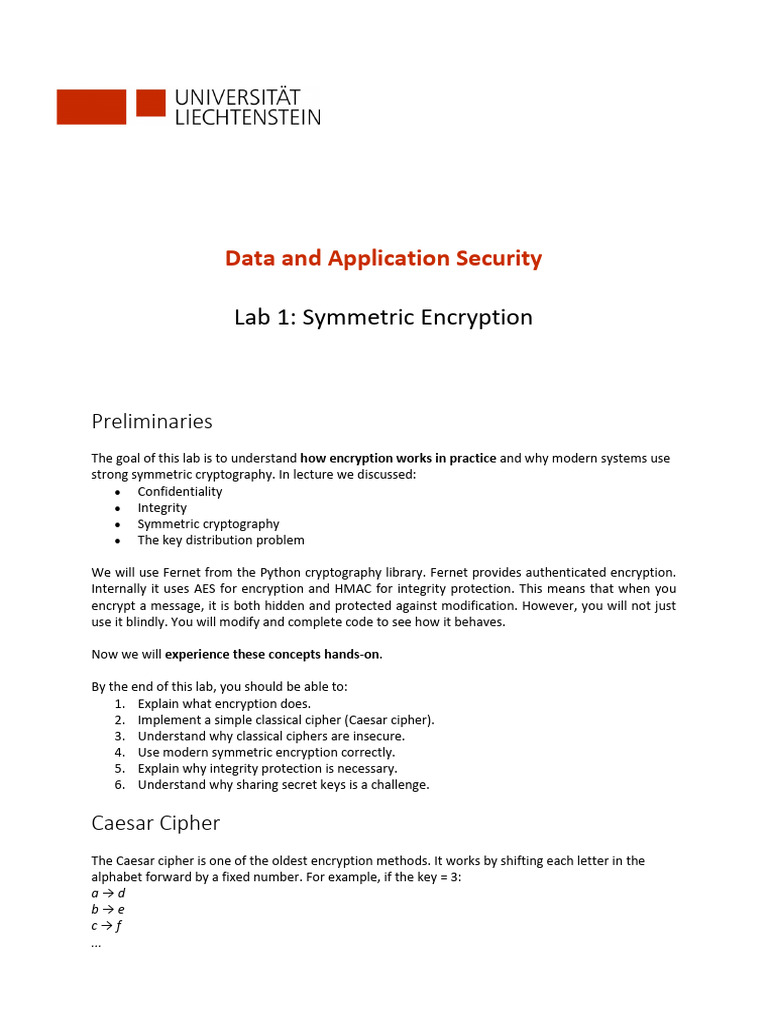 01-Symmetric Encryption Lab | PDF | Encryption | Cipher