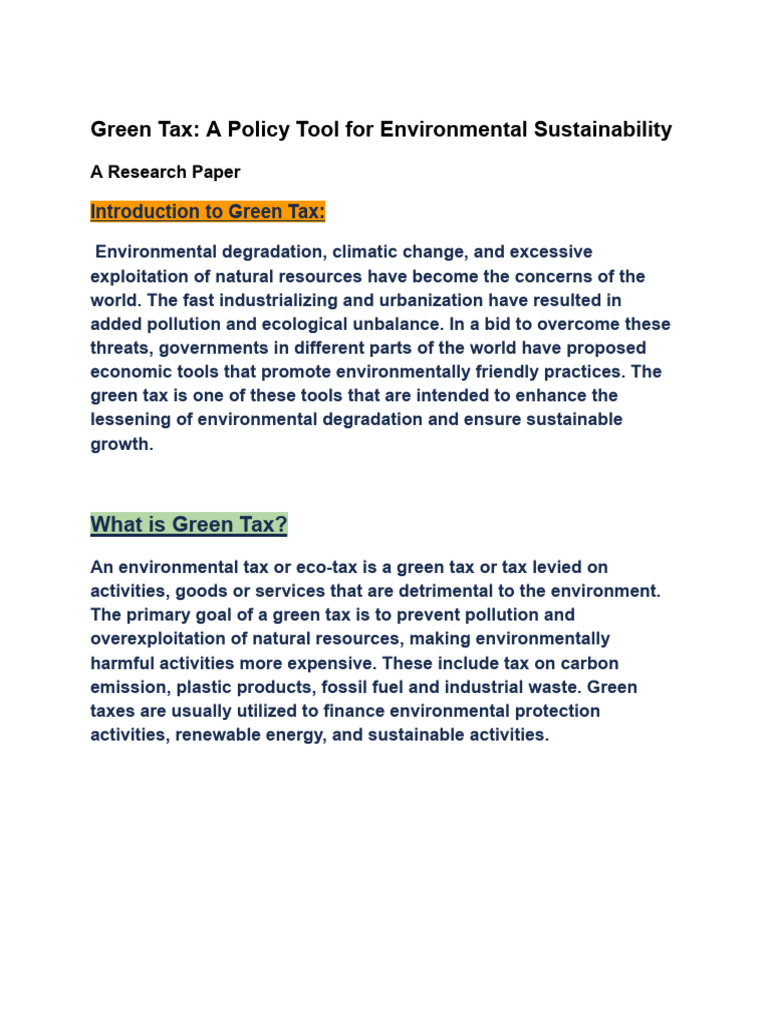 Reyaansh & Jasleen Green Tax Project | PDF | Taxes | Sustainability