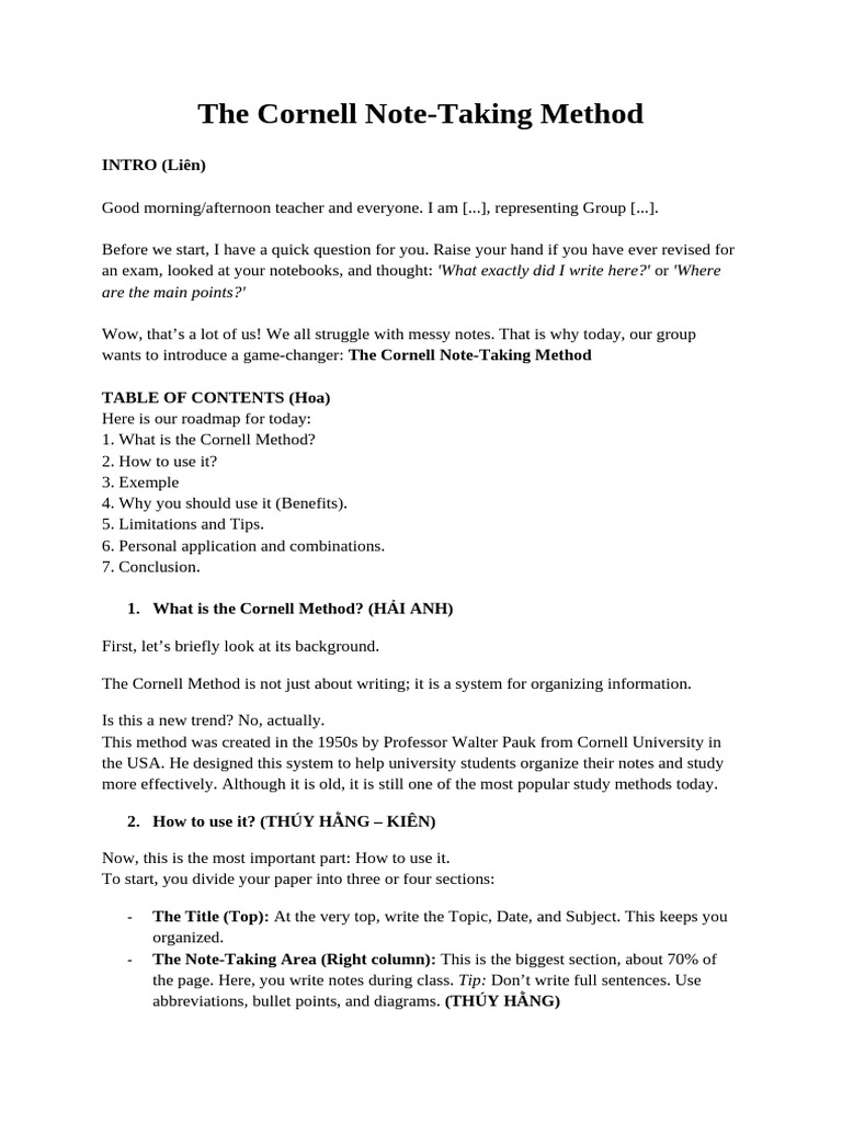 Cornell Note Taking Method | PDF | Cognition | Cognitive Science
