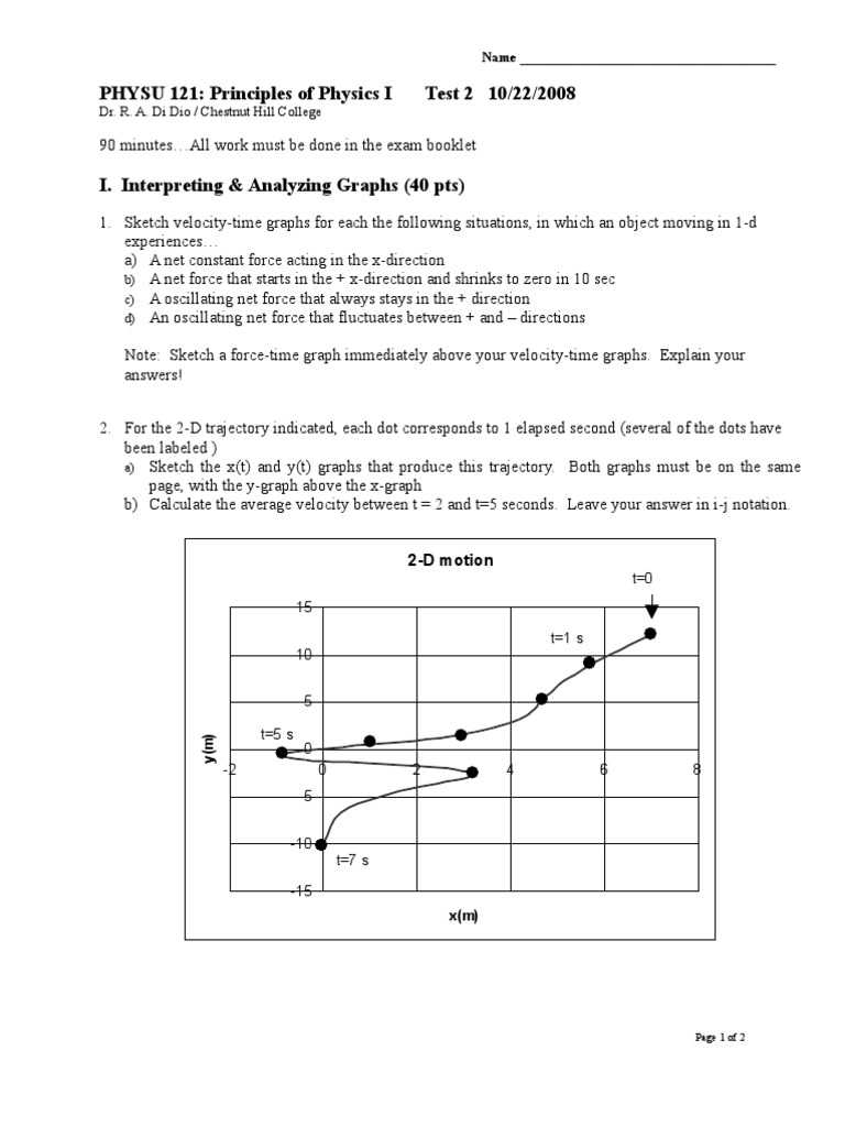 Physics I Test 2: Graphs and Forces | PDF | Physical Quantities | Mass