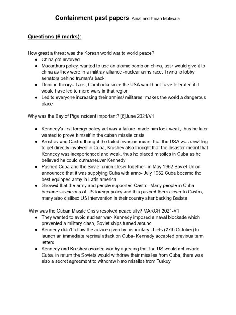 Containment Past Papers | PDF | Cuban Missile Crisis | Vietnam War