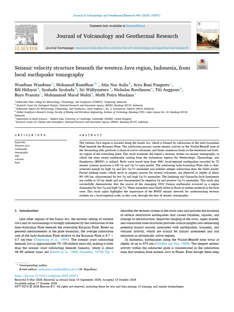Seismic Velocity Structure Beneath The Western Java Region | PDF ...