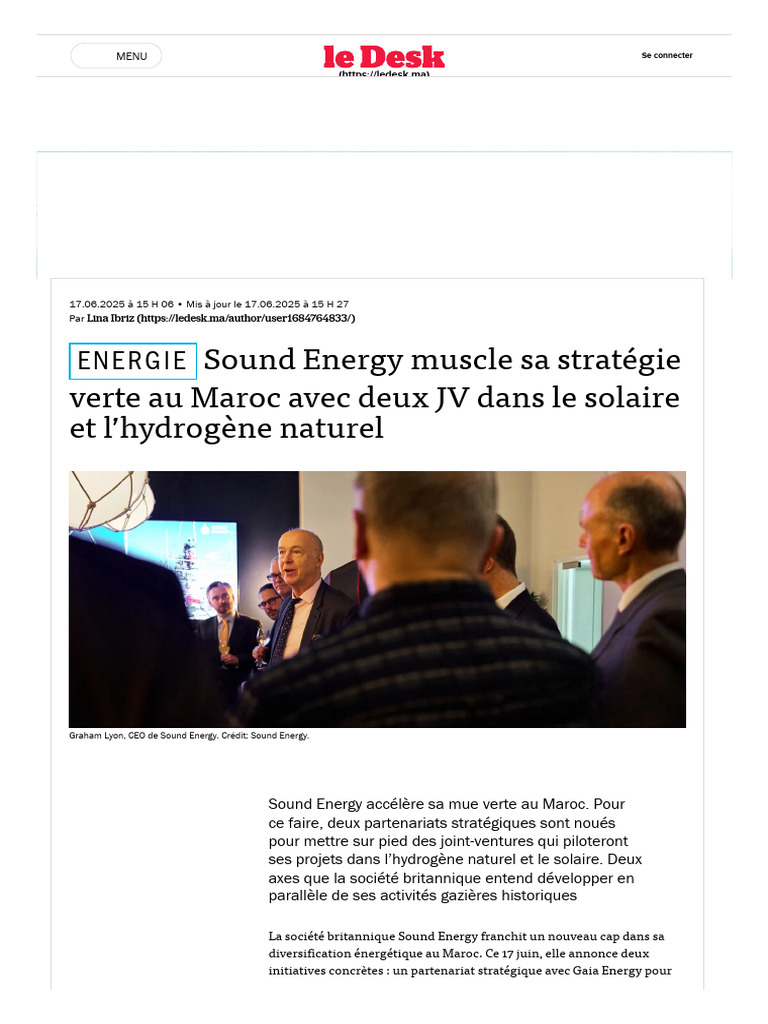 Sound Energy Muscle Sa Stratégie Verte Au Maroc Avec Deux JV Dans Le ...