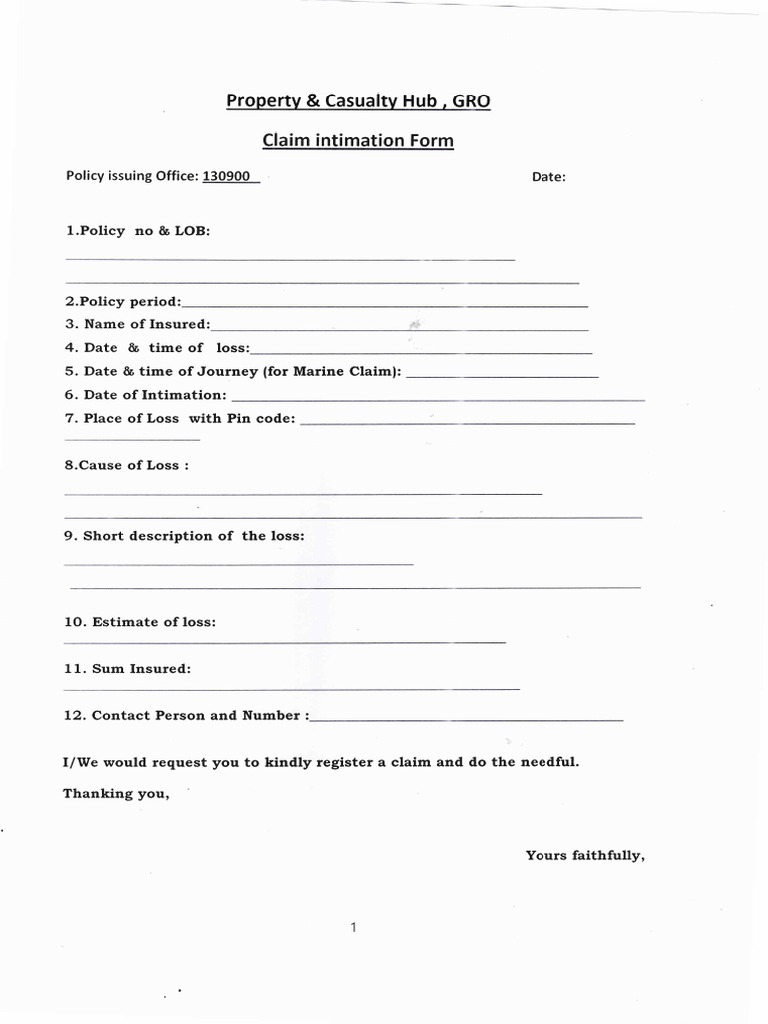 Claim Intimation Form | PDF