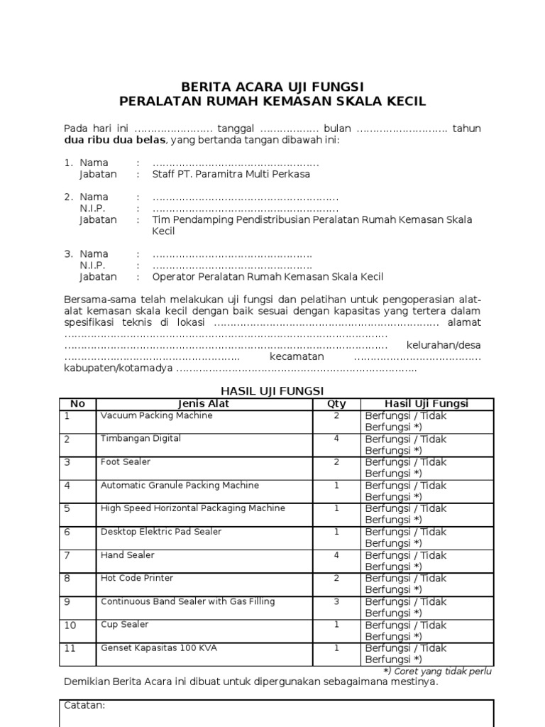 Berita Acara Uji Fungsi A4