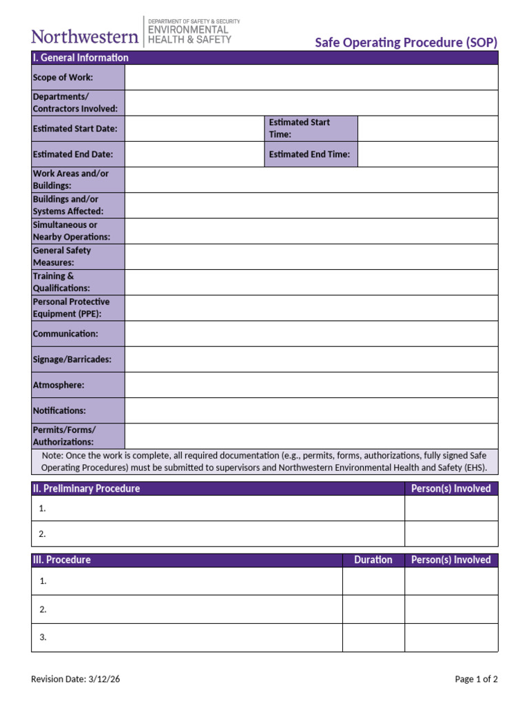 Safe Operating Procedure Template | PDF | Occupational Safety And ...