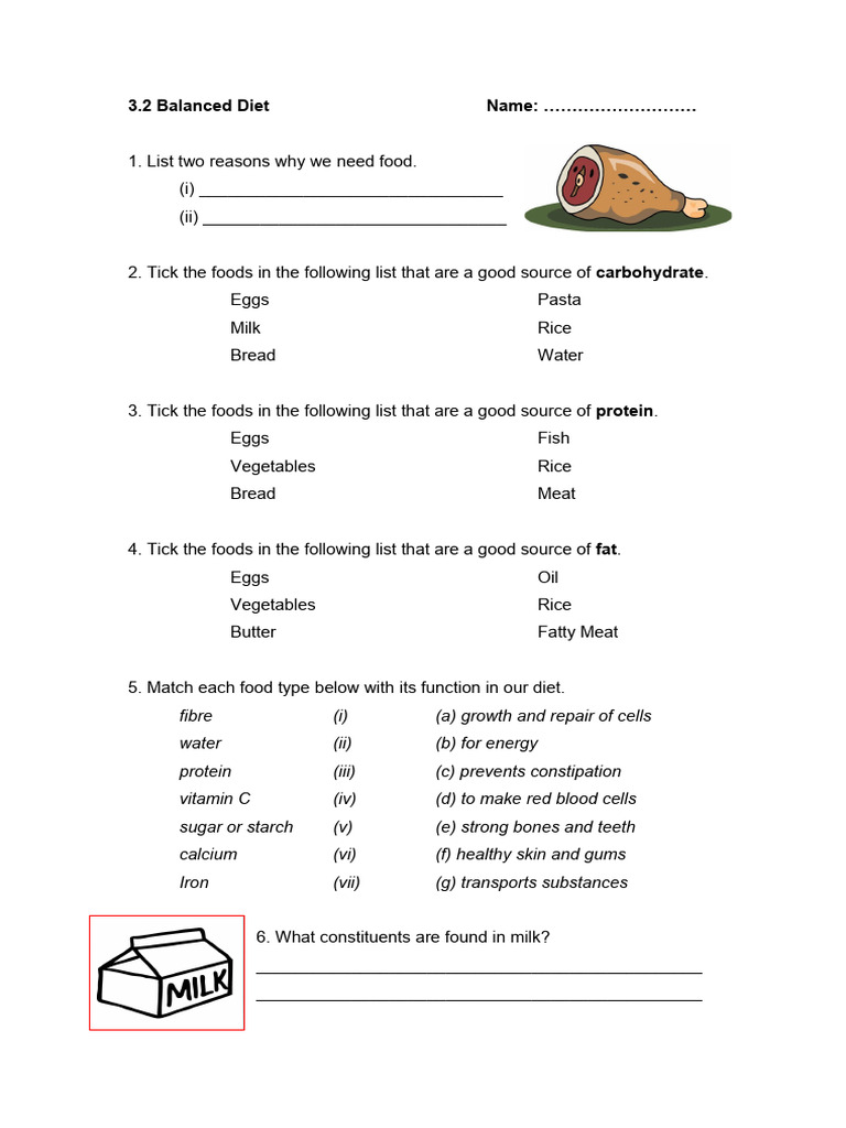 3.2 Balanced Diet Worksheet | PDF | Foods | Healthy Diet
