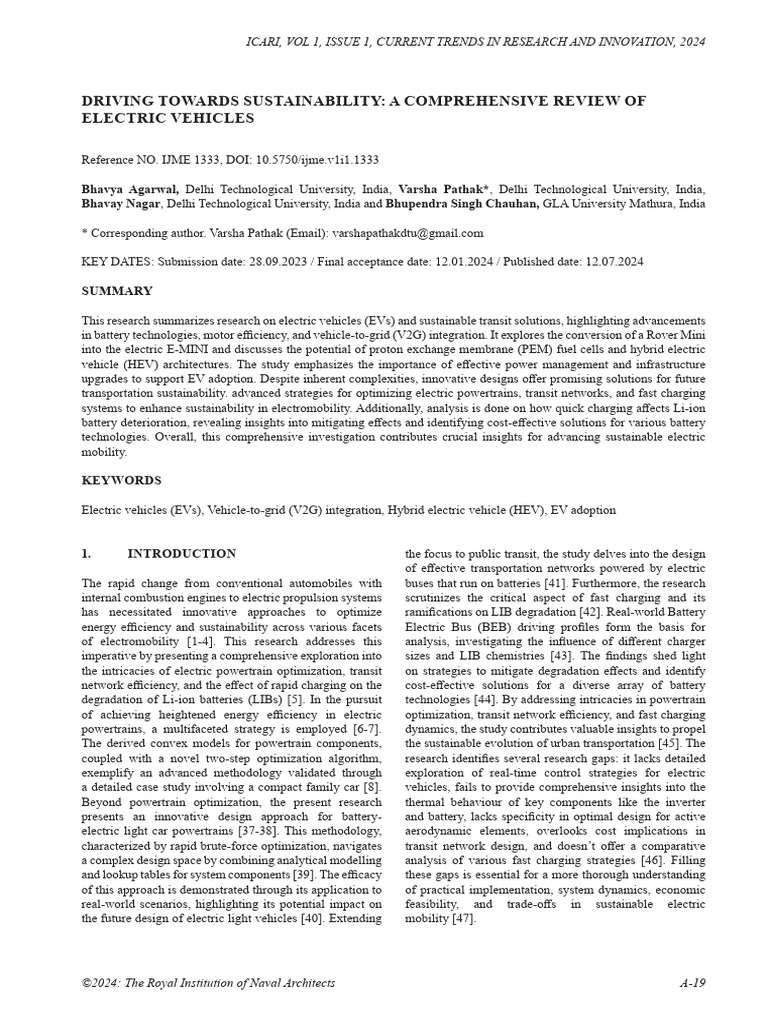 Driving Towards Sustainability A Comprehensive Review of Electric ...