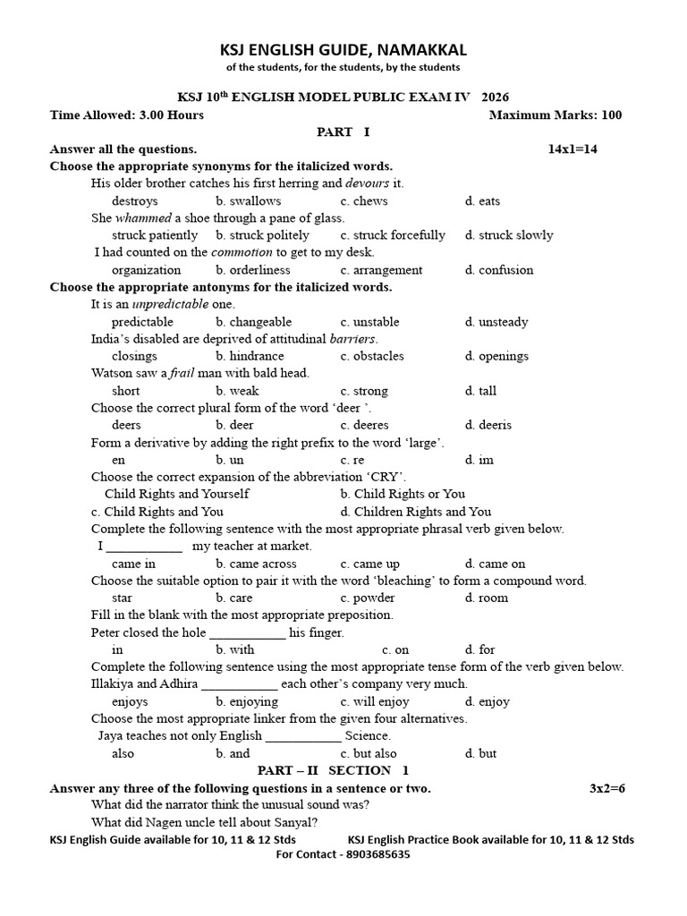 KSJ 10 ENG Model Public Exam IV - 2026 | PDF | Air Pollution | Oceans