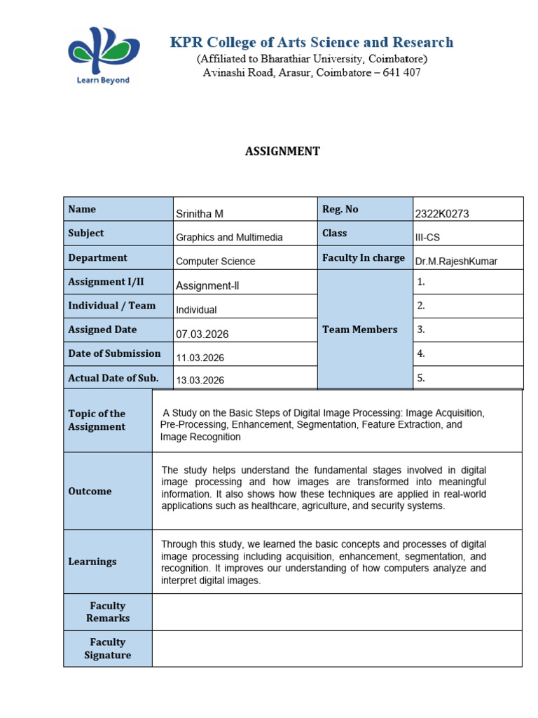 Graphics and Multimedia Assignment - 2 Srinitha M) | PDF | Image ...