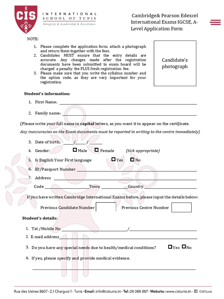 Examination Application Form | PDF