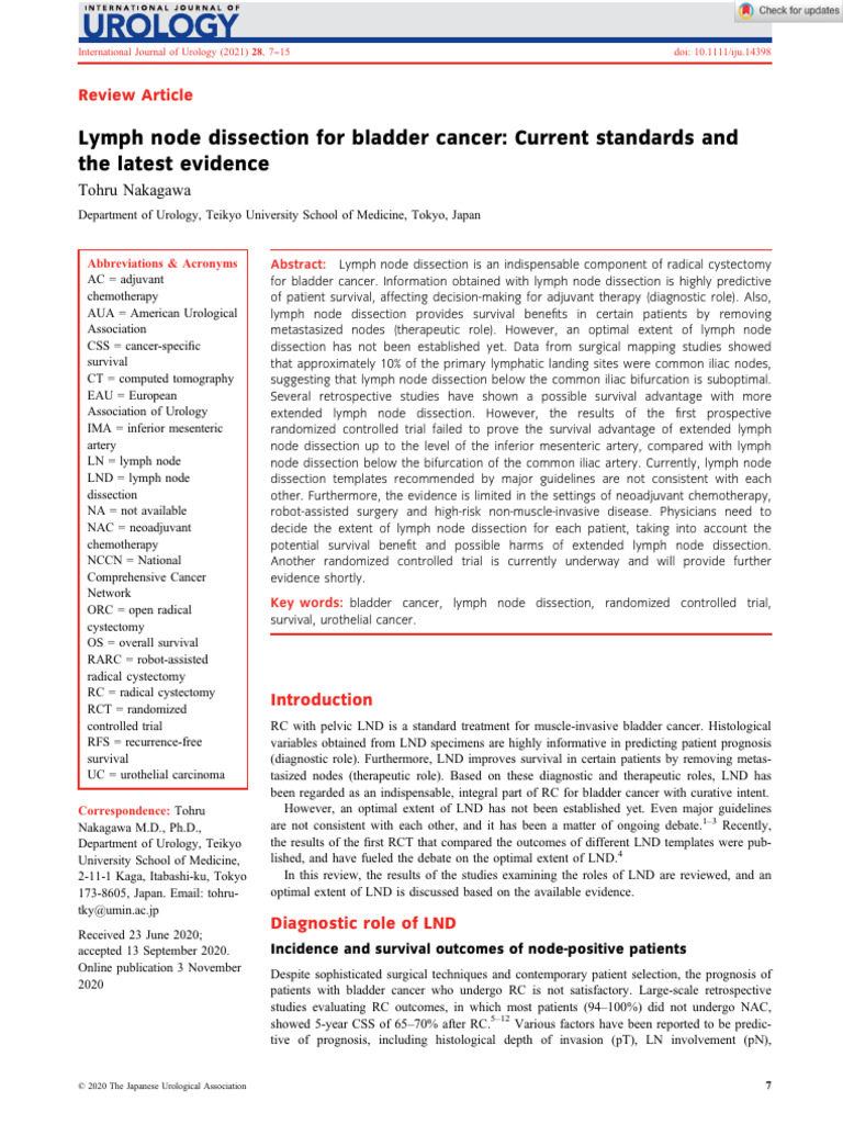 Int J of Urology - 2020 - Nakagawa - Lymph Node Dissection For Bladder ...