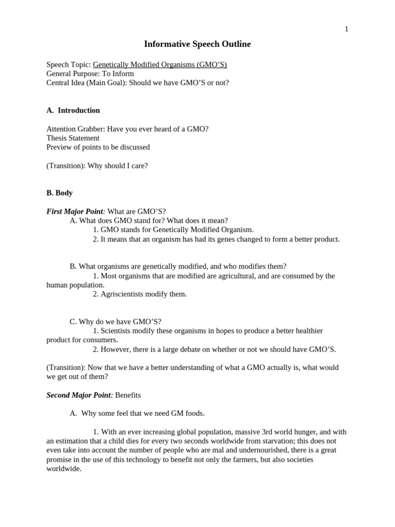 Informative Speech Outline Sample 3 | PDF | Genetically Modified ...