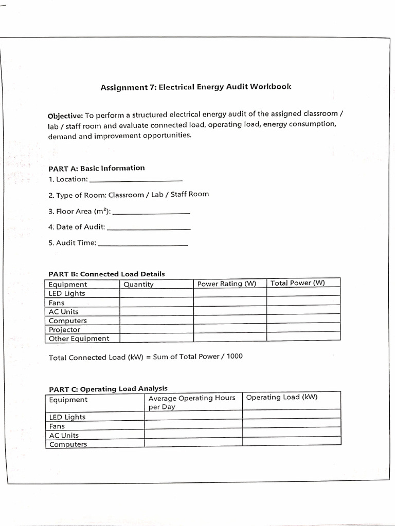 Electrical Energy Audit Workbook | PDF
