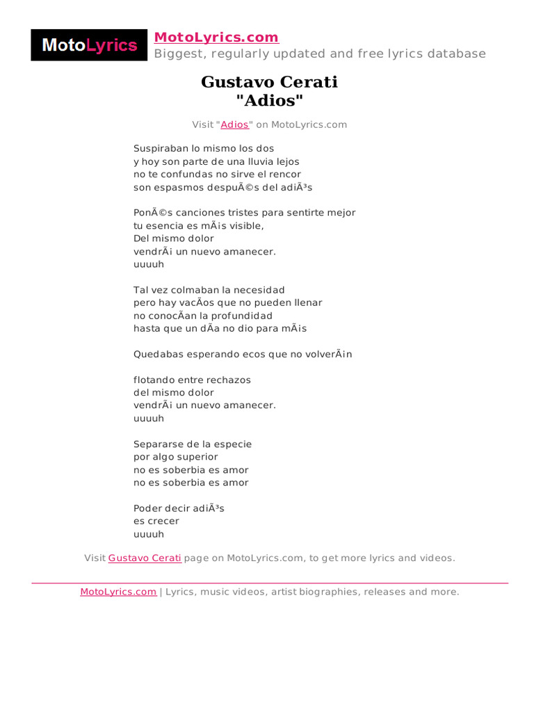 Gustavo Cerati Adios Lyrics | PDF
