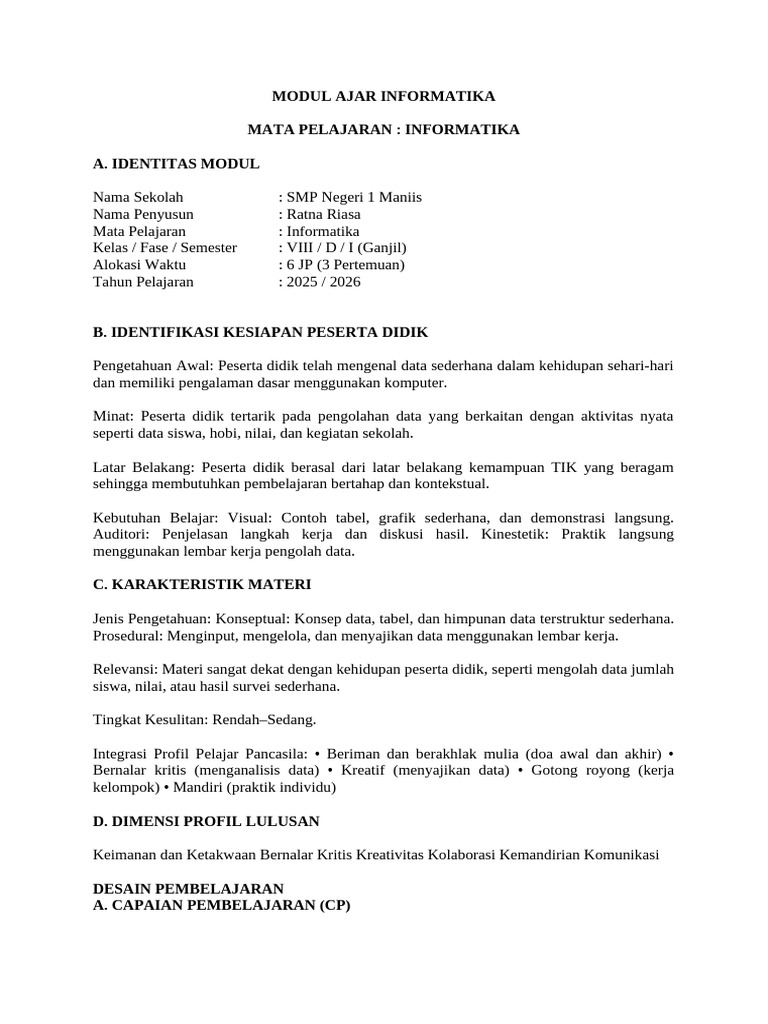 Modul Ajar BK 3 Ratna | PDF