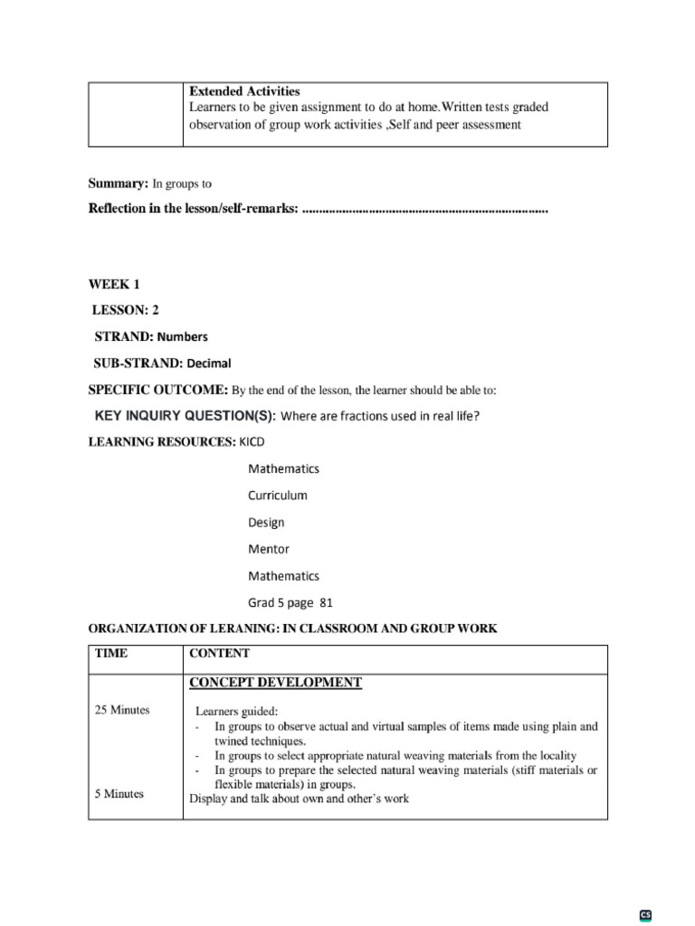 Maths Grade 5 Lesson Plans | PDF