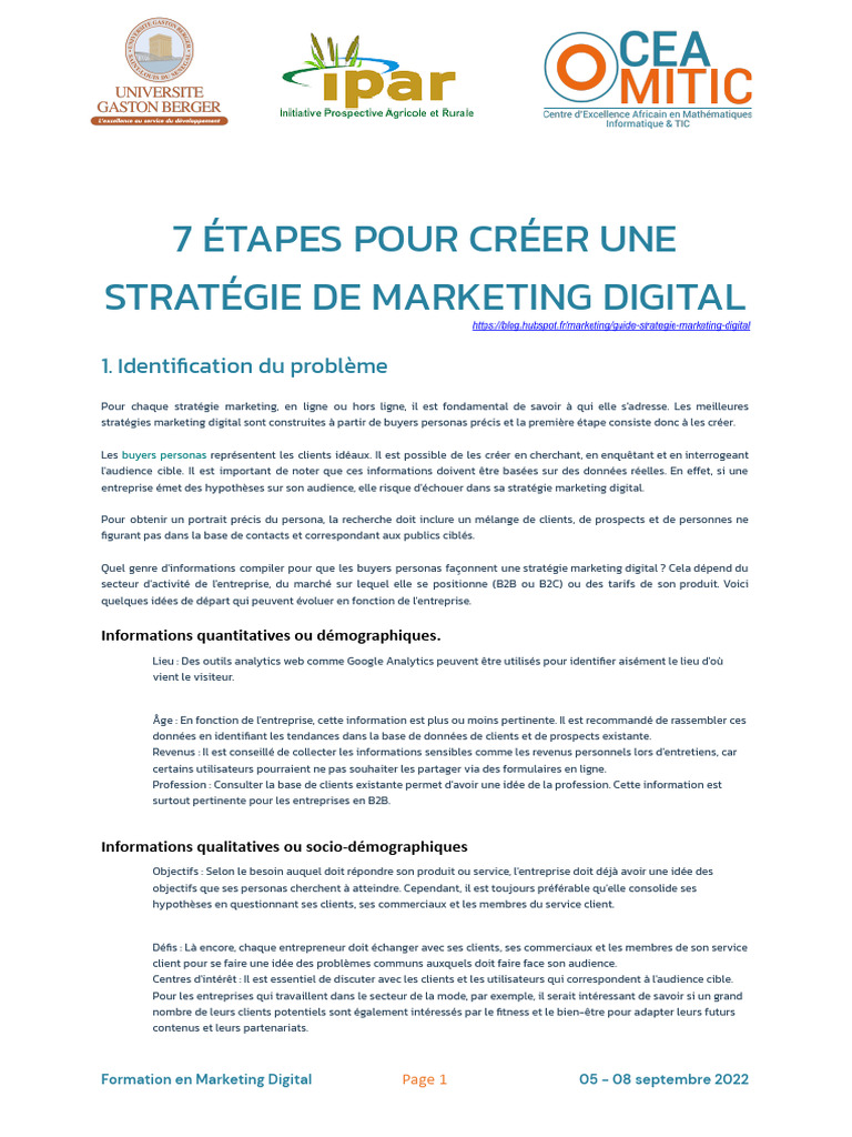 7 Étapes Pour Créer Une Stratégie de Marketing Digital | PDF ...