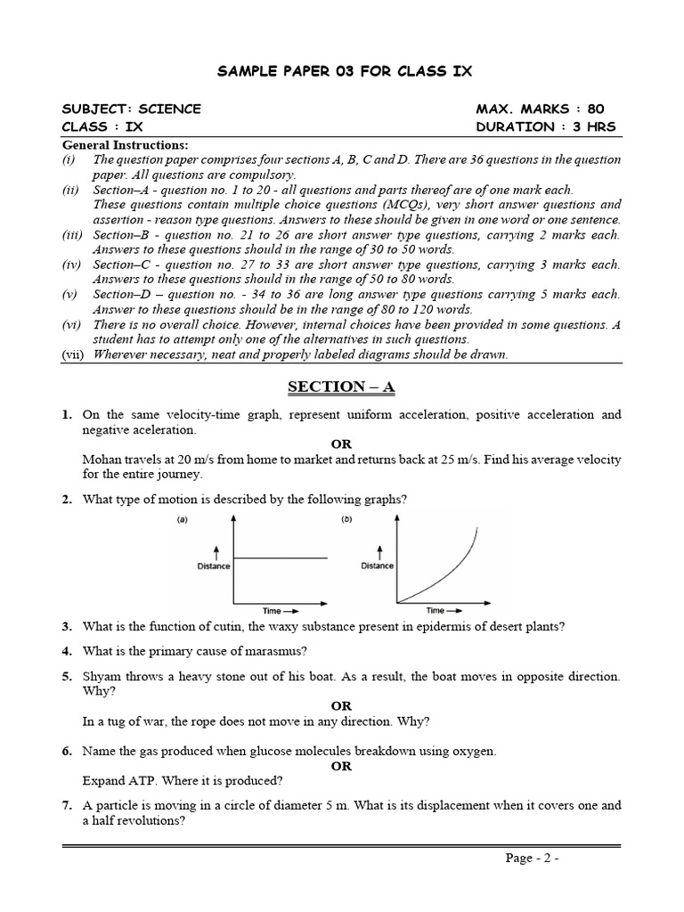 Science - Sample Paper - 03 | PDF | Chemical Elements | Atoms