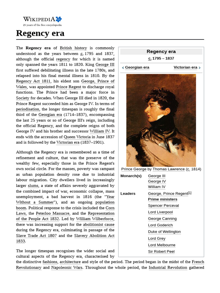 Regency Era Wikipedia | PDF