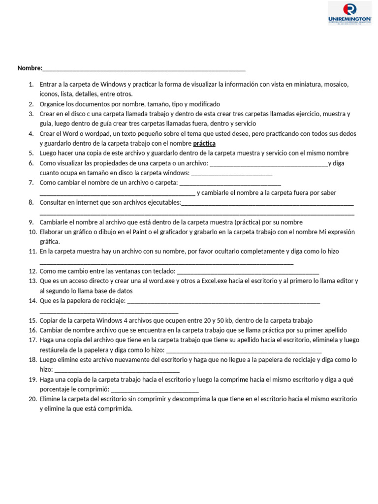 Taller de Windows Nro 1 | PDF | Archivo de computadora | Microsoft Windows