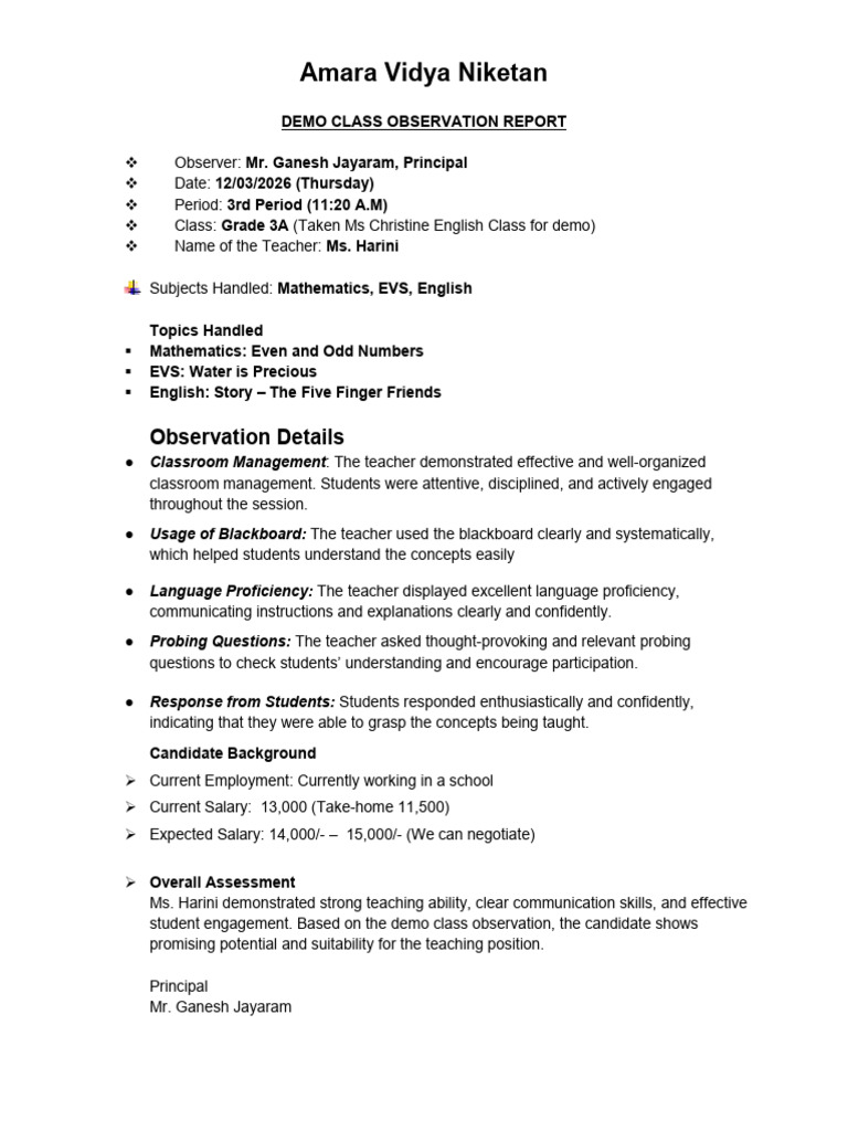 Class Oberservation | PDF