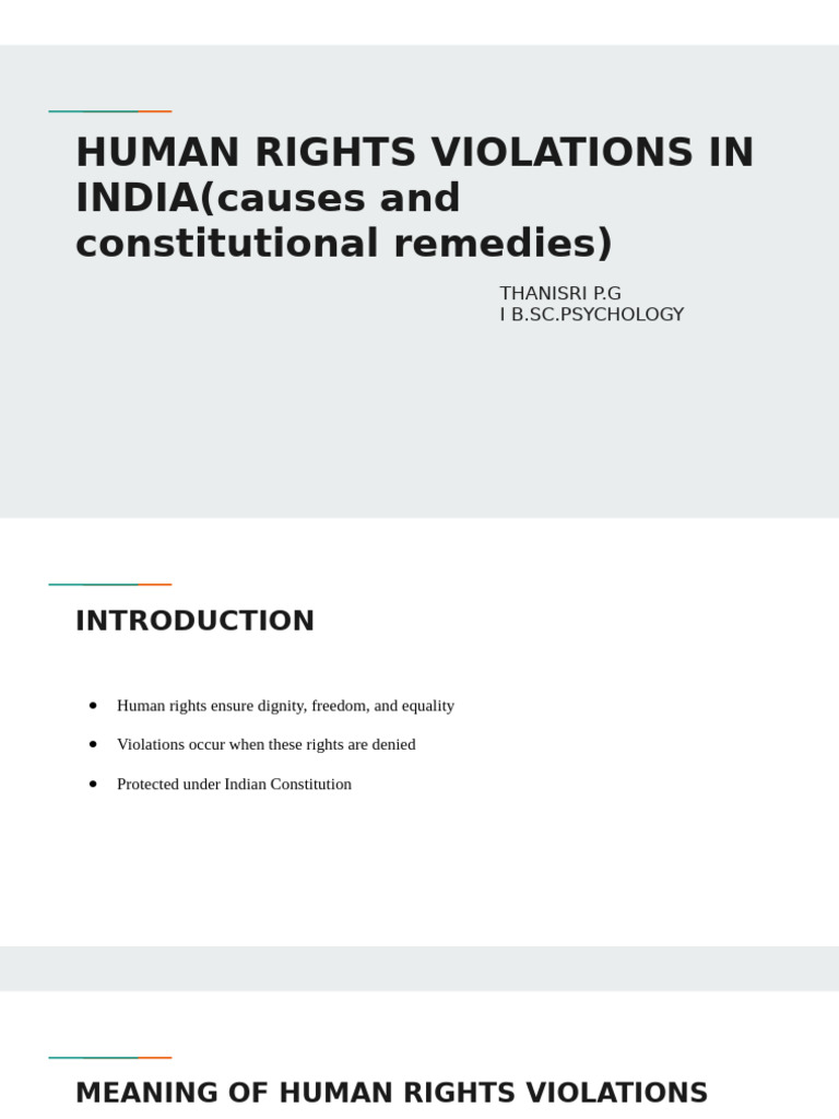 HUMAN RIGHTS VIOLATIONS in INDIA (Causes and Constitutional Remedies) | PDF