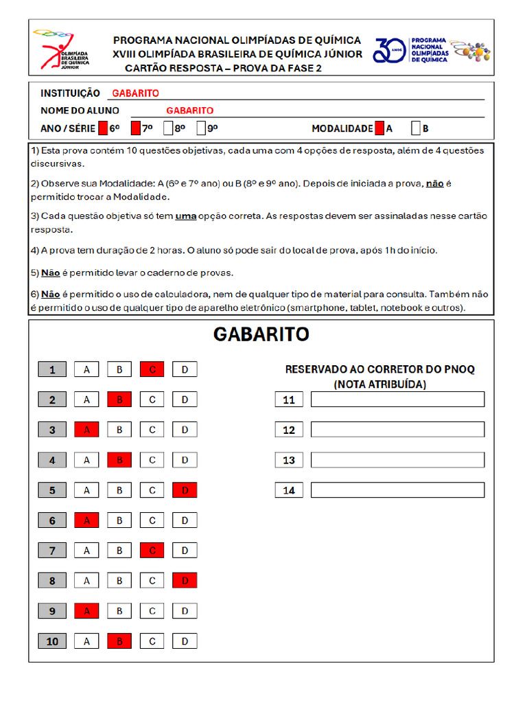 Prova Modalidade A - Fase 2 - Obqjr 2025 - Gabarito Comentado | PDF ...