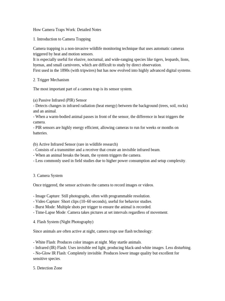 Camera Trap Detailed Notes | PDF | Camera
