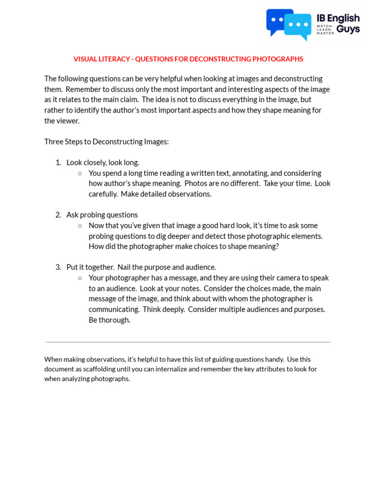 1 - Paper One - How to Read a Photograph | PDF | Composition (Visual ...